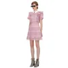 High Quality Self Portrait Dress Pink Color Women Mini Short Sleeve Turn Down Collar Hollow Out Lace Elegant 210603