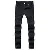 Men's Jeans 2022 Slim Fit Zipper Pleated Trousers Ripped Pants Painted Patch Beggar Pant Jumbo Size Clothing Black