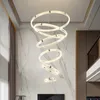 Modern Crystal 5 Rings Pendant Lamps Circle Villa Crystals Lamps Light Luxury Living Room Simple Duplex Ceiling Hanging Lights