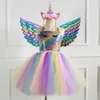 Çocuk Setleri Renkli Sequin Girls 'Dans Elbisesi Gökkuşağı Örgü Prenses Etek Kanatlar