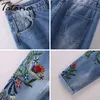 Mujer Kalblänge Hose Sommer Jeans Weibliche Denim Frauen Floral Gestickte Womam Kausale Hohe Taille 210514