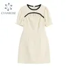 Estilo coreano Mulheres Verão Vestido Vintage Chic Hollow Out Mini Vestidos Ladies Streetwear Trendy Buff Manga Curta Roupas 210515