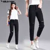 Vintage Boyfriend ripped jeans for women black white loose large size women s jeans femme mom jeans woman casual pants capris 210412