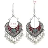 Vintage Ethnic Tribal Fan Shaped Dangle Earring Charms Relief Pattern Tassel Flower Earrings For Women Anniversary Gift & Chandelier