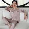 Men's Sleepwear Sleep Wear Men Mens Designer Pajamas For Nightwear Long Sleeve Tops Trousers Thin Ice Silk Set