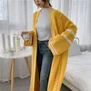LANMREM Cardigan stile lungo autunno per donna Cappotto maglione lavorato a maglia casual patchwork a righe larghe PC425 210922