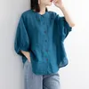 Women's Blouses & Shirts 2021 Cotton Linen Shirt Women Lantern Sleeve Half O-Neck Retro Artistic Plus Size Loose Casual Tops