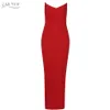 Mulheres Strapless V Neck Bodycon Bandage Dress Sexy Sem Mangas Vermelho Ankle Comprimento Clube Celebridade Evening Party 210423