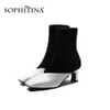 Sophitina Stretchy Ayak Bileği Çizmeler Kadınlar için Elastik Kare Ayak Yüksek Topuk Patik Bayanlar Moda Elbise Ayakkabı PO710 210513