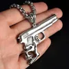 Hip Hop crâne pistolet forme pendentif collier hommes en acier inoxydable corde chaîne Punk gothique motard bijoux Drop Store Necklaces307u