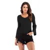 Rouge Femmes Flare Pulls À Manches Longues Col En V Profond Mince Dames Pull En Tricot Femme Blanc Noir Tops Automne Coton Fibre De Polyester 210507