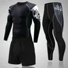 2022 Ny Sport Suit Män Långärmad T-shirts Byxor MMA Komprimering Running Set Män Bodybuilding Rashguard Gym Fitness Tracksuits Y1221
