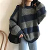 Unisex Men Women Sweaters Striped Knit Jumper Sweater Retro Hip Hop Pullovers Tops Oversize lazy oaf Fashion pull femme 211215