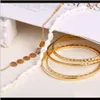 Perlé, Strands Bracelets Drop Delivery 2021 Ensembles de bijoux de mode 6Pcs / Set Coin Charm Shell Bracelet Chaîne en métal et bracelet en acier inoxydable Gold Co