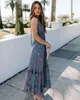 Women Dress V Neck Backless Printing Bohemian es Sleeveless Large Hem Beach Plus Size Maxi es Summer 210513