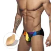 Męskie stroje kąpielowe męskie stroje kąpielowe figi kąpielowe seksowne bikini z podkładką na penisa spodenki kąpielowe Gay Man Trunks plaża strój kąpielowy