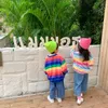 Estilo coreano otoño niños niñas casual arco iris rayas sudaderas llegada algodón ropa suelta 220309