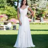 On Summer Dress Beach White Lace Bridal Evening Gowns Cap Sleeves V Neckline Special Occasion for Bride Sweep Train Pleating 4063729