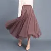 Tulle Spódnice Kobiety Mesh Elastyczne Tutu Wiosna Summer Koreański Wysoka Talia KPOP Moda Plised Długi Czarny / Khaki 210629