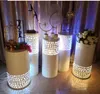 Party Decoration Round Light 5pcs Risers White Iron LED Cylinder Plinth Display Pedestal Wedding4198417