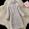Women Fur Collar Jacket Autumn Winter Faux Wool Coat Long Warm Leather Outerwear 211220