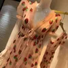 Fashion Long Dresses For Women Elegant Party Wedding Pink Maxi Summer Strawberry Dress Sequin Mesh Lolita High Waist Tunic 210402