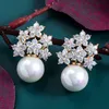 GODKI nouveau printemps luxe feuille fleur boucles d'oreilles pour femmes mariage cubique zircone dubaï boucle d'oreille bijoux accessoires 2022