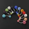 Wholes Crystal Ball Button Rings 5/8mm 12 Color Mix Piercing Body Women Belly Navel Jewelry Drop Ship