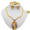 Ensemble de bijoux africains pour femmes, boucles d'oreilles, collier, couleur or 24K, dubaï, Bracelet rond, bague, cadeaux de mariage