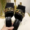 Stor storlek 35-42 Sandaler Nyaste Lyxig Äkta Läder Kedja 5.5cm Högklackade Gladiator Kvinnor Fine Heel Top Quality Fashion Sexy Party Woman Shoes Slippers Box