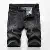 New Black Ripped Denim Shorts Stretch Men's Jeans Capri Korean Skinny Men's Straight Fit Bermuda Breathable Denim Shorts Male X0621