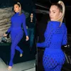 Sexy Club Party Hollow Out See Through 2 Piece Pant Matching Set Vrouwen Coltrui Shirt Tops Leggings Skinny Outfit voor Vrouw