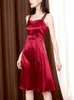 Kore ipek elbise kadınlar için seksi saten kayış artı boyutu kadın yüksek bel es zarif kolsuz es xxl 210531
