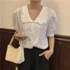 Bordado Oversize Mulheres Blusas Verão Tops Femme Casual Camisa Camisa de Manga Curta Algodão Meninas Blusa Plus Size Blusas 210423