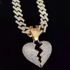 Män Kvinnor Hip Hop Iced Out Bling Heart Hänge Halsband med 13 mm Rhombus kubansk kedja HipHop Halsband Mode Smycken Presenter