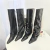 Stivali alti al ginocchio da donna punta a punta pieghettata da donna Botas cerniera sexy Femme scarpe da moto in pelle verniciata Zapatos Mujer