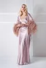 Plume d'autruche Robes de célébrité Robes de soirée à manches longues 2 pièces Sexy nuptiale pyjama ensembles peignoirs tenue de fête Robes5552139