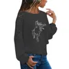 Creative Horse T Shirt Women Long Sleeve O-Neck T-shirt Woman Clothing animals Tops Girl Casual Loose Lace Top Tees X0628