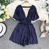 Polka Dot Sexy Summer Women Beach Style Backless Body Bow Fashion Tuta Ladys con cintura 210512