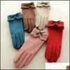 Fingerless Mittens Hats, Scarves & Aessories Fashion Elegant Female Wool Touch Screen Winter Women Warm Cashmere Fl Finger Leather Bow Dotte