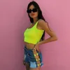 Mulheres Neon Yellow Tank Tops Verão Básico Crop Top Streetwear Moda Harajuku Cropped Tees Laranja Sexy Sem Mangas Meia Ver 210517