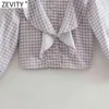 Kvinnor Vintage Stand Krage Plaid Print Cascading Ruffle Shirt Kvinna Breasted Blouse Roupas Chic Chemise Toppar LS9097 210416