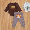 0-12M born Infant Baby Boys 1st Thanksgiving Day Clothes Set Long Sleeve Cartoon Romper Turkey Pants Outfits 210515