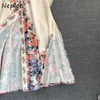 Neploeシングルブレストスプリットドレス秋シックなサッシフラワープリントドレス女性のターンダウンカラースリムウエストヴェスディド210423