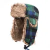 Chapeaux de plein air Chapeau en laine Unisexe Plaid Épaissie Cache-oreilles Bonnet d'hiver Bonnet Bomber Cyclisme Ski Patinage Fausse Fourrure Cache-oreilles Bonnets de neige