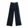 XNWMNZ ZA Kadınlar Moda Premium Yama Cep Deniz Düz Kot Bayanlar Vintage Yüksek Bel Kadın Pantolon Kız Pantolon 210809