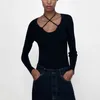 ZA 맞는 니트 스웨터 여성 긴 소매 조정 가능한 넓은 목선 탑 여성 패션 가을 streetwear 니트 스웨터 210602