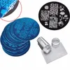 10pcs Round nail Art Templates Stamping Plate and 1pc Clear Silicone Stamper Scraper Template With Flower Shape manicure Tools NAR007