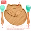 3Pcs Baby Bamboo Feeding Bowl DIY Custom Dinner Plate Cartoon Kids Tableware With Silicone Suction Cup 211026