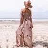 QNPQYX 5XL Long Boho Dress Sexy Strapless Elastic Print Beach Dress New Summer Plus Size Women Clothing Irregular Ball Gown Dress3001